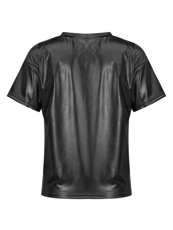 Girls/Boys Metallic Shiny Short Sleeve Round Neck Dance T-shirt thumb