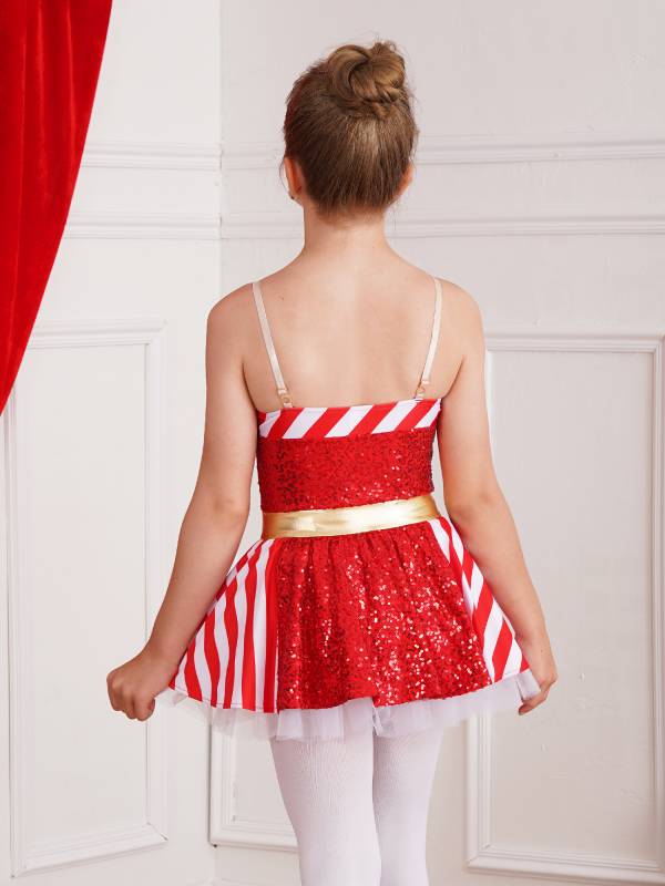 Kids Girls Christmas Striped Sequin Straps Tutu Dress thumb