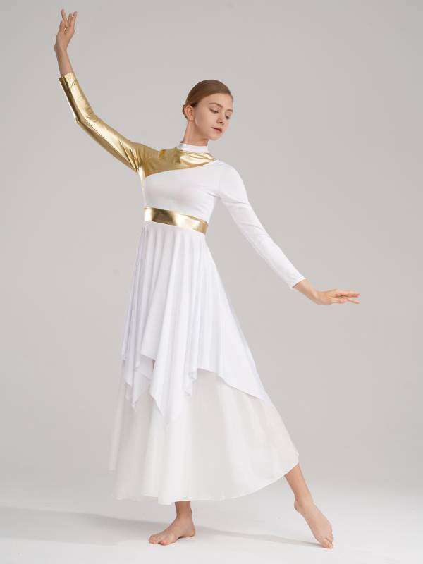 Women Long Sleeve Asymmetrical Worship Dance Dresses thumb