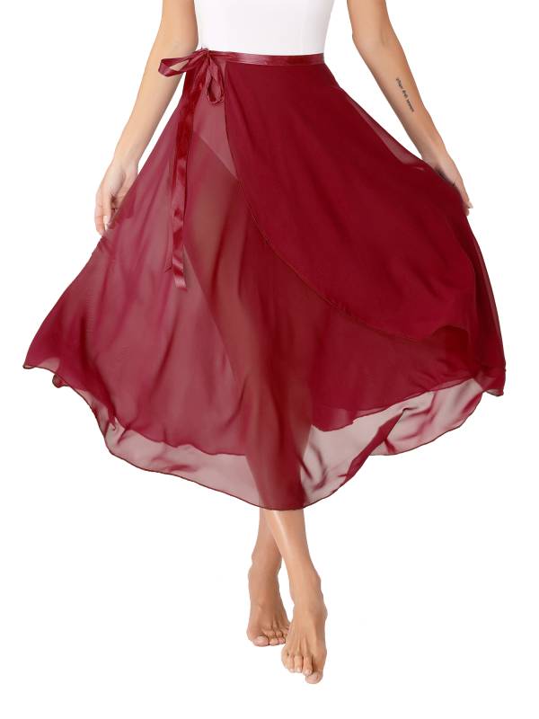 Women Lace-Up Flowy High Waist Contemporary Dance Midi Skirt thumb