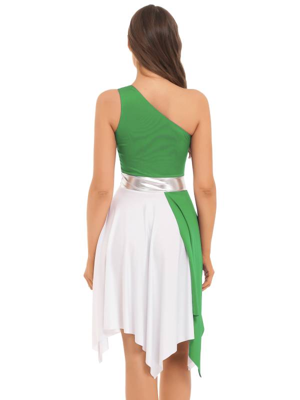 Women One Shoulder Color Block Praise Dance Dress(not include white underdress) thumb