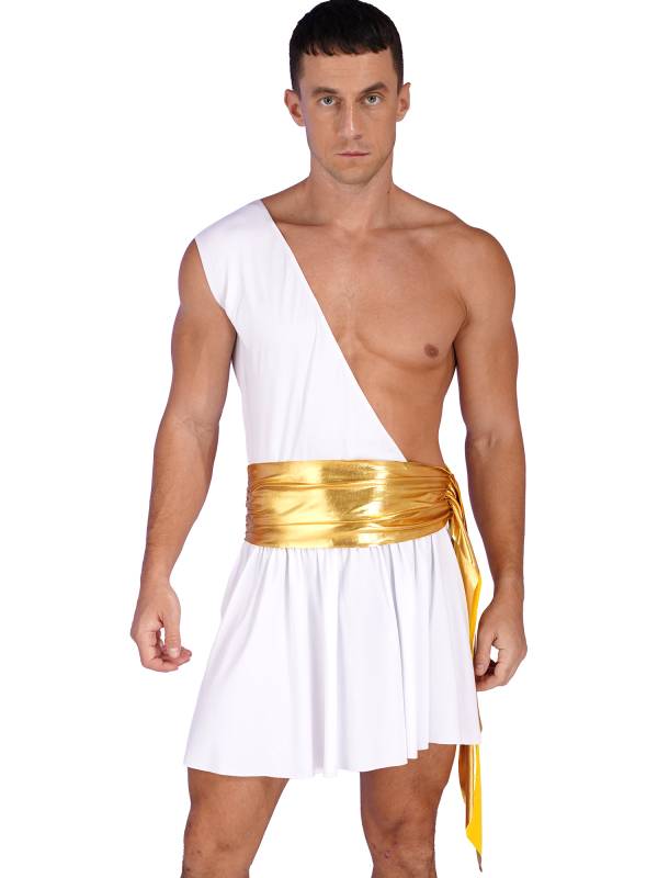 Men One Shoulder Metallic Ancient Greek Cosplay Dress thumb