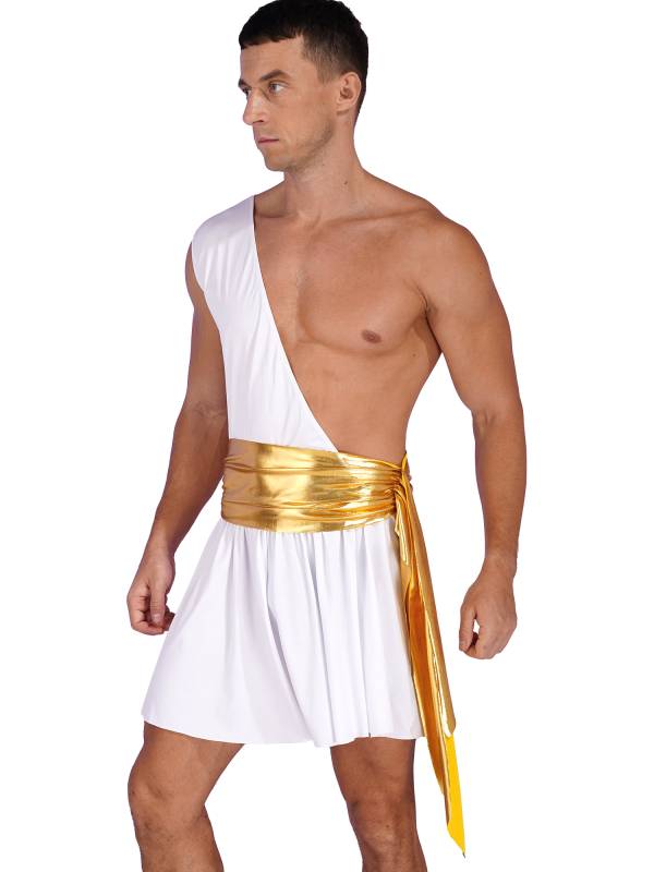 Men One Shoulder Metallic Ancient Greek Cosplay Dress thumb