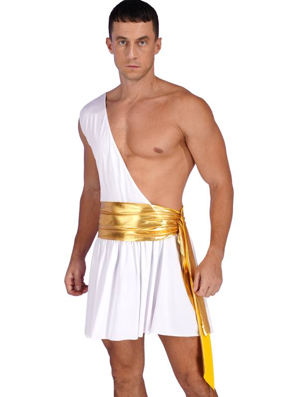 Men One Shoulder Metallic Ancient Greek Cosplay Dress thumb