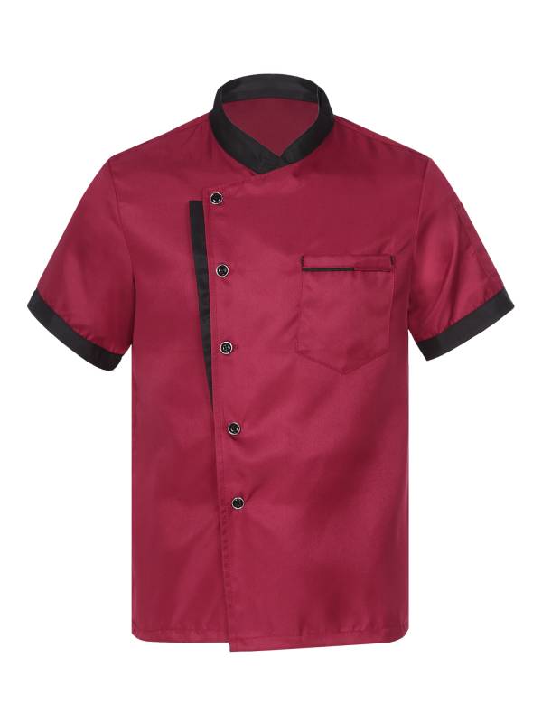 Adult Short Sleeve Stand Collar Button Chef Shirt thumb