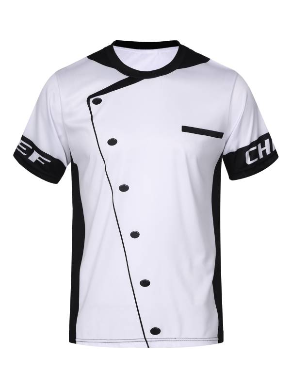 Men Round Neck Short Sleeve Cooking Utensil Print Chef T-shirt thumb