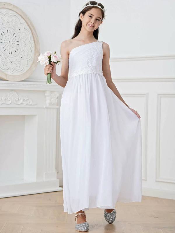 Kids Girls Lace Chiffon Maxi Flower Girls Dress Bridesmaid Dress thumb