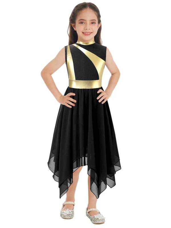 Kids Girls Metallic Sleeveless Praise Dance Dress thumb