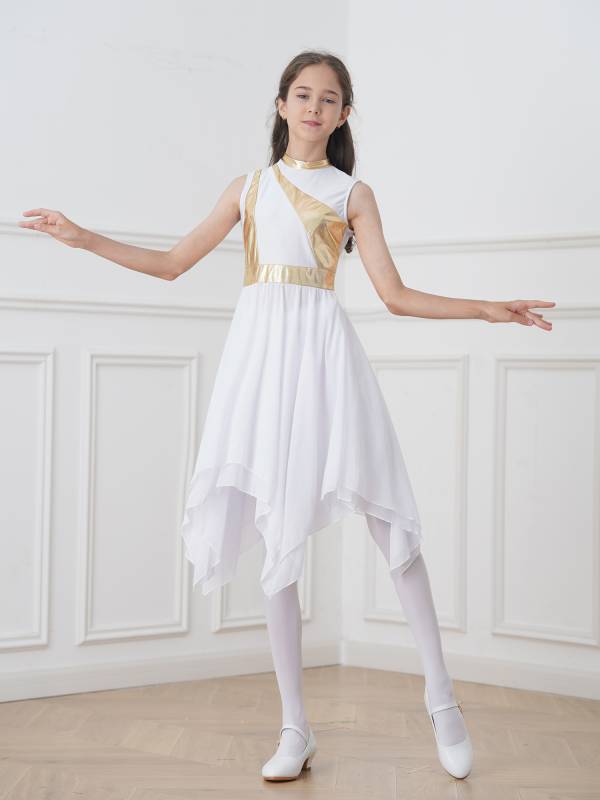 Kids Girls Metallic Sleeveless Praise Dance Dress thumb