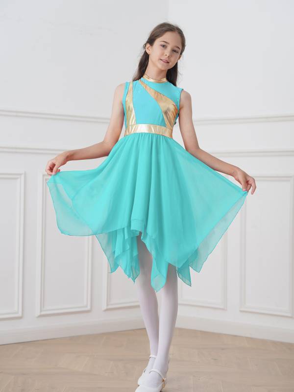 Kids Girls Metallic Sleeveless Praise Dance Dress thumb