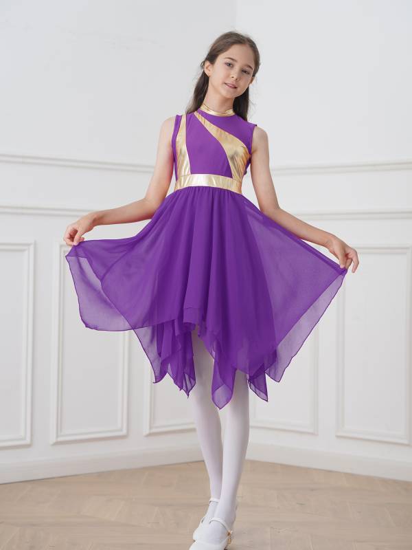 Kids Girls Metallic Sleeveless Praise Dance Dress thumb