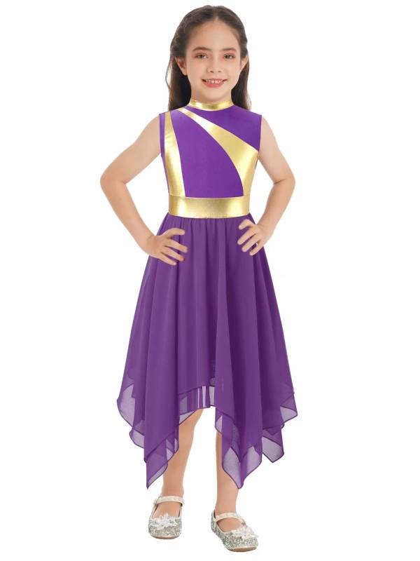 Kids Girls Metallic Sleeveless Praise Dance Dress thumb