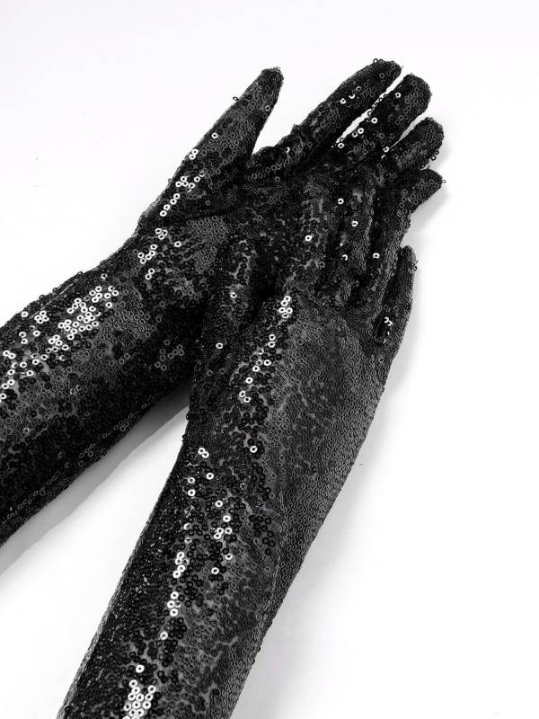 Women Sequin Mesh Vintage 1920s Long Gloves thumb