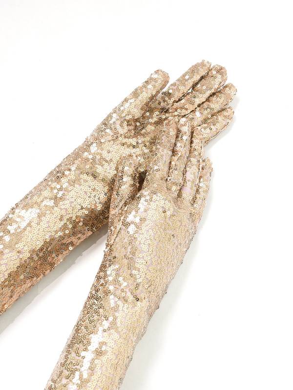 Women Sequin Mesh Vintage 1920s Long Gloves thumb