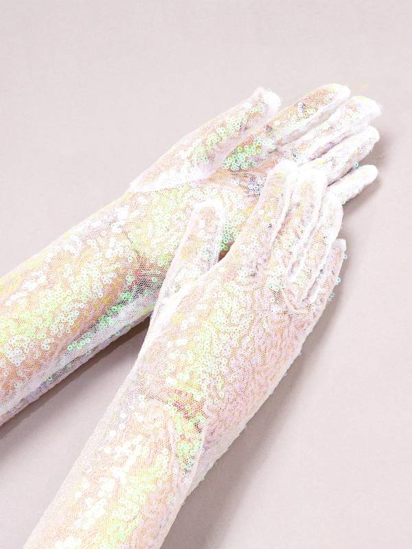 Women Sequin Mesh Vintage 1920s Long Gloves thumb