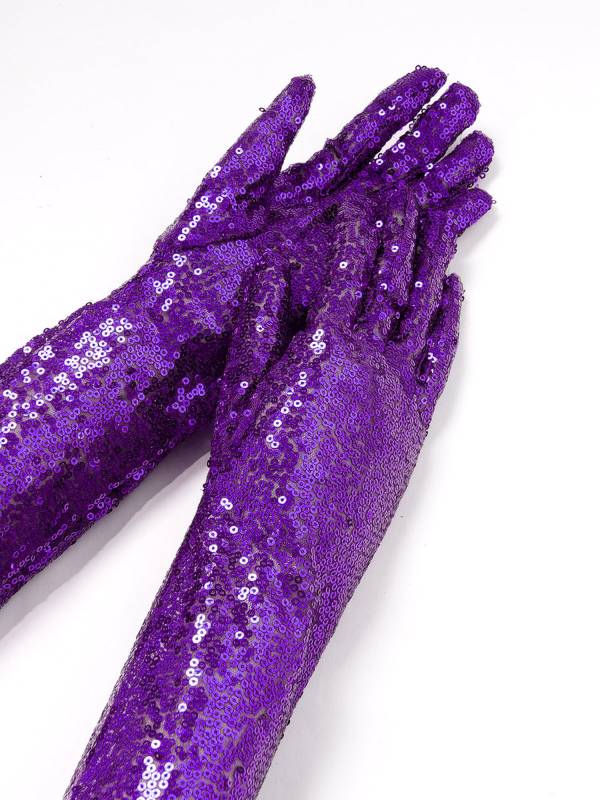 Women Sequin Mesh Vintage 1920s Long Gloves thumb