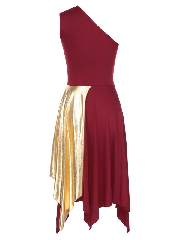 Women One Shoulder Metallic Sleeveless Worship Praise Dance Dress thumb