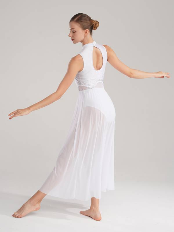 Women Sleeveless Halter Neck Lyrical Dance Dress Split Leotard Dresses thumb