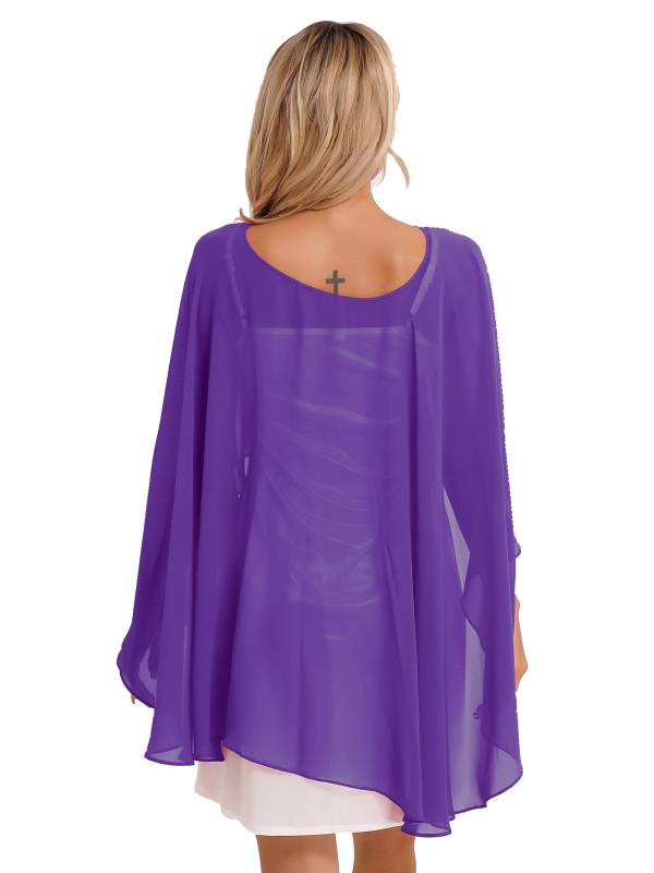 Women Chiffon High Low Shawl Wedding Capes Shrug thumb