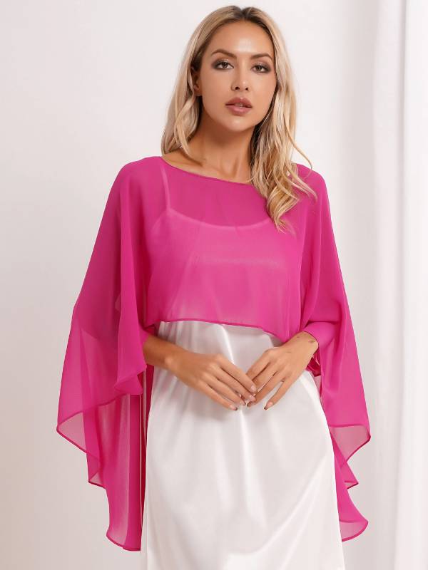 Women Chiffon High Low Shawl Wedding Capes Shrug thumb