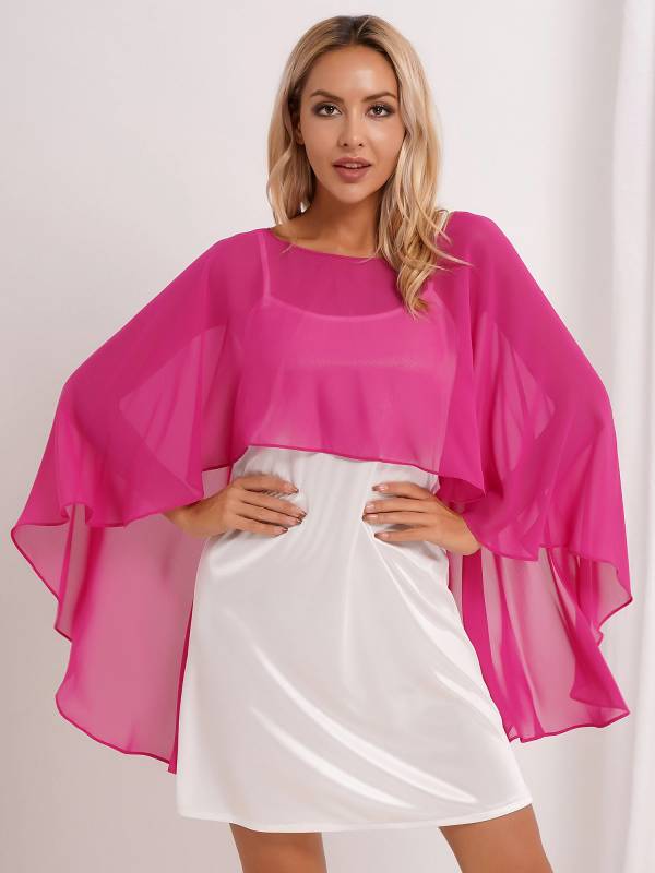 Women Chiffon High Low Shawl Wedding Capes Shrug thumb