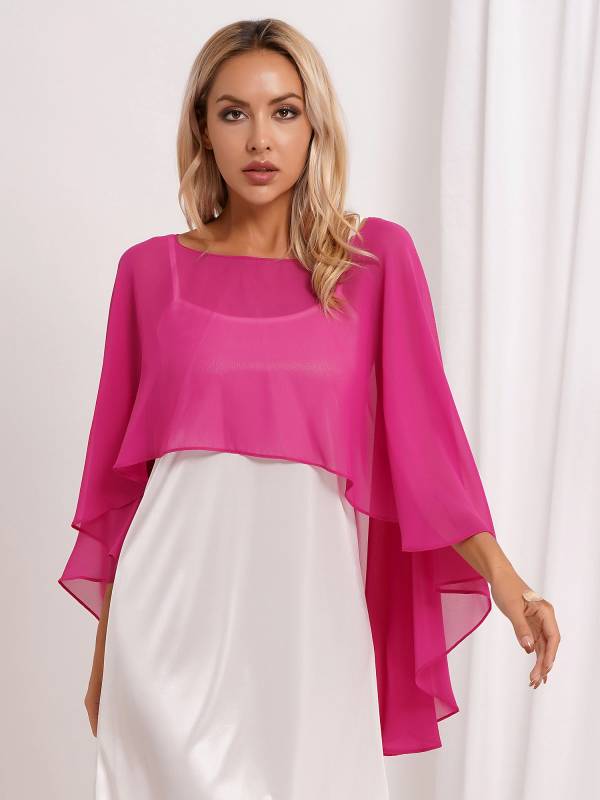 Women Chiffon High Low Shawl Wedding Capes Shrug thumb