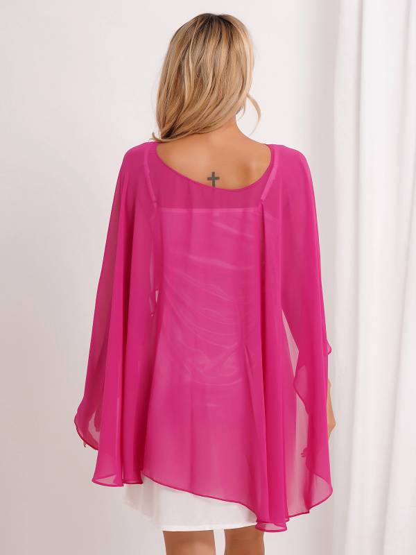 Women Chiffon High Low Shawl Wedding Capes Shrug thumb