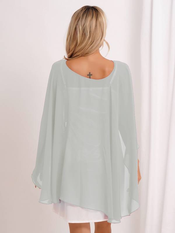 Women Chiffon High Low Shawl Wedding Capes Shrug thumb