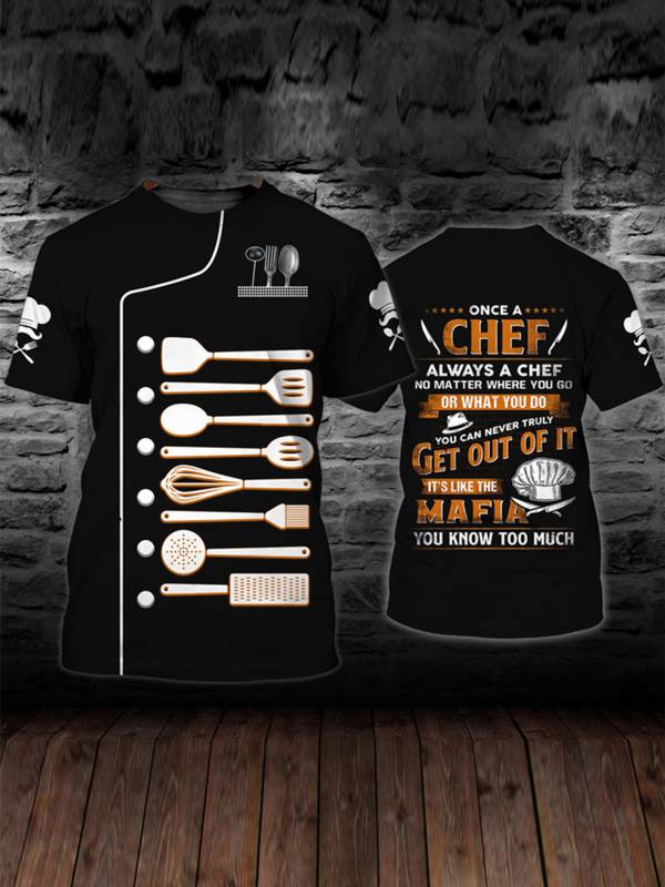 Men Round Neck Short Sleeve Cooking Utensil Print Chef T-shirt thumb