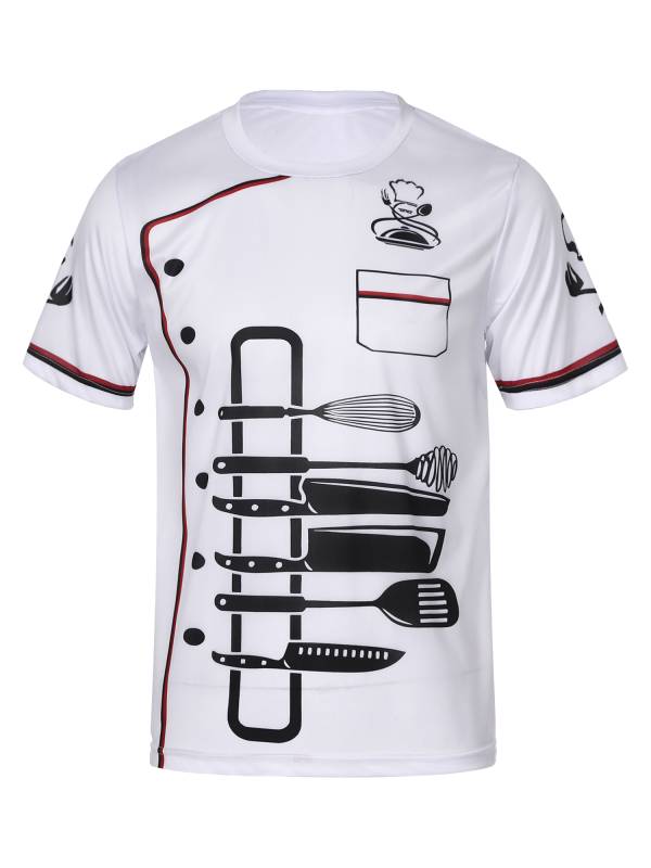 Men Round Neck Short Sleeve Cooking Utensil Print Chef T-shirt thumb