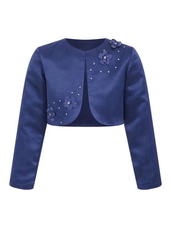 Kids Girls Rhinestone Applique Satin Bolero Cardigan thumb