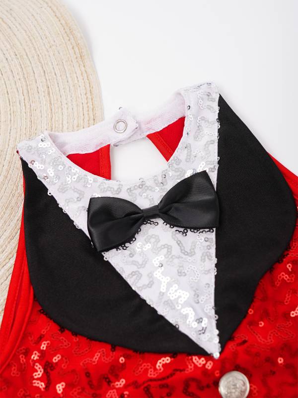 Kids Girls Sleeveless Sequin Tassel One-Piece Jazz Dance Leotard thumb