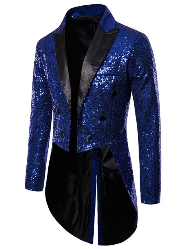 Men Sequin Long Sleeve Lapel Double-Breasted Tailcoat Formal Tuxedo thumb