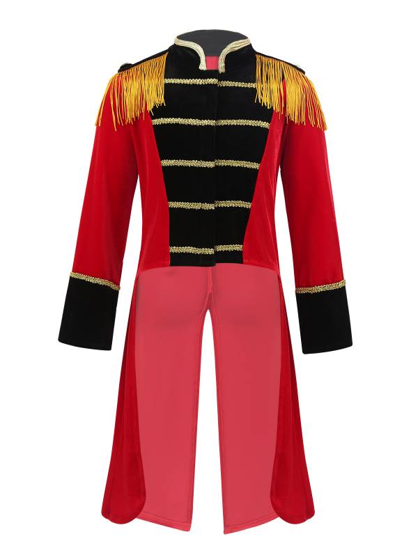 Kids Boys Long Sleeve Stand Collar Tassel Tailcoat with Hat Circus Costume thumb