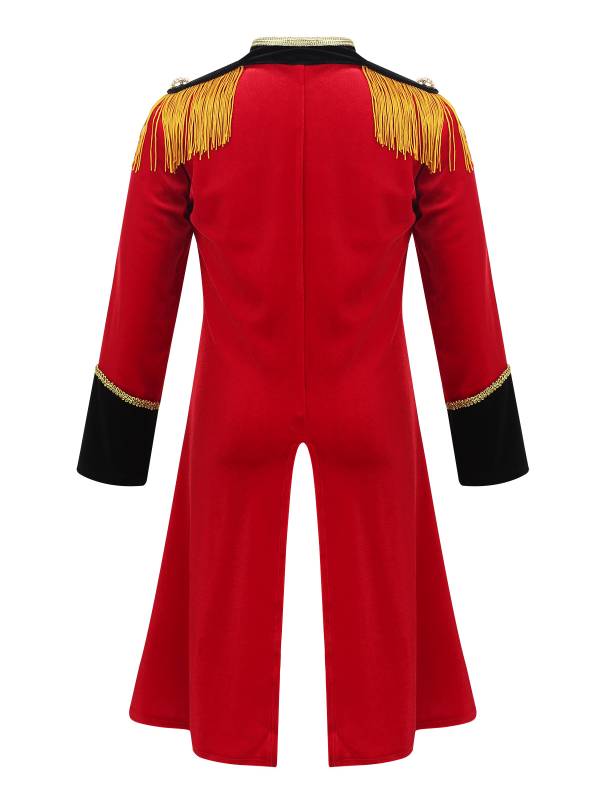 Kids Boys Long Sleeve Stand Collar Tassel Tailcoat with Hat Circus Costume thumb