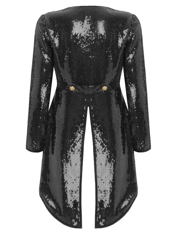 Women Sparkle Sequin One-Button Halloween Magician Tailcoat Jacket thumb