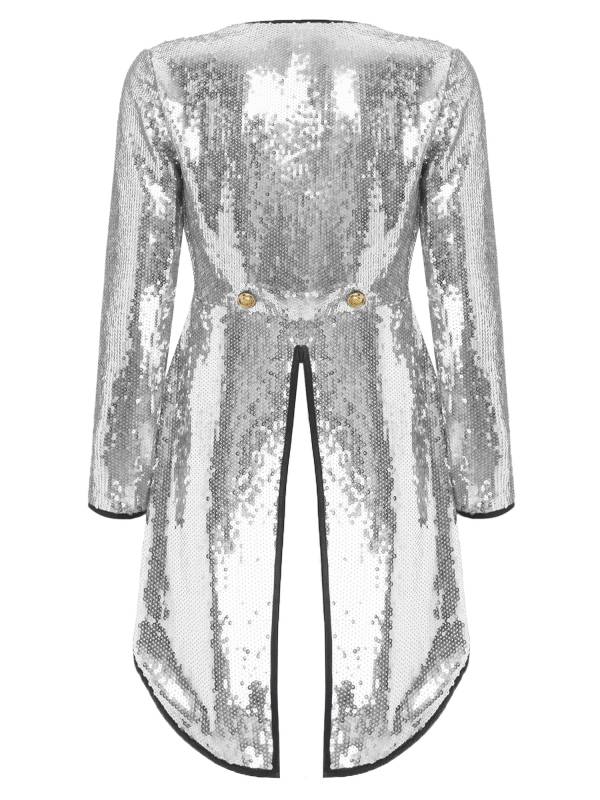 Women Sparkle Sequin One-Button Halloween Magician Tailcoat Jacket thumb