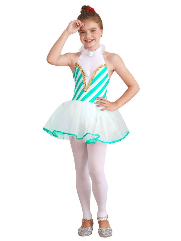 Girls Halter Neck Sleeveless Stripes Christmas Candy Cane Tutu Dress thumb