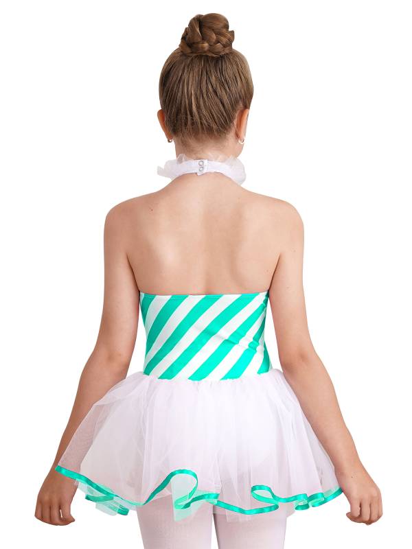 Girls Halter Neck Sleeveless Stripes Christmas Candy Cane Tutu Dress thumb