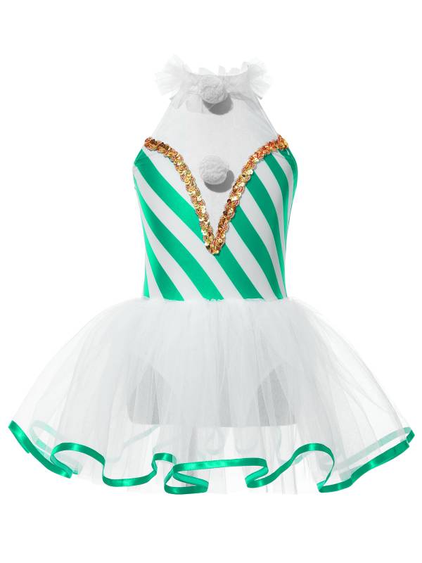 Girls Halter Neck Sleeveless Stripes Christmas Candy Cane Tutu Dress thumb