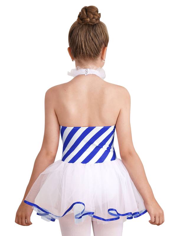 Girls Halter Neck Sleeveless Stripes Christmas Candy Cane Tutu Dress thumb