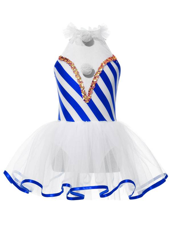 Girls Halter Neck Sleeveless Stripes Christmas Candy Cane Tutu Dress thumb