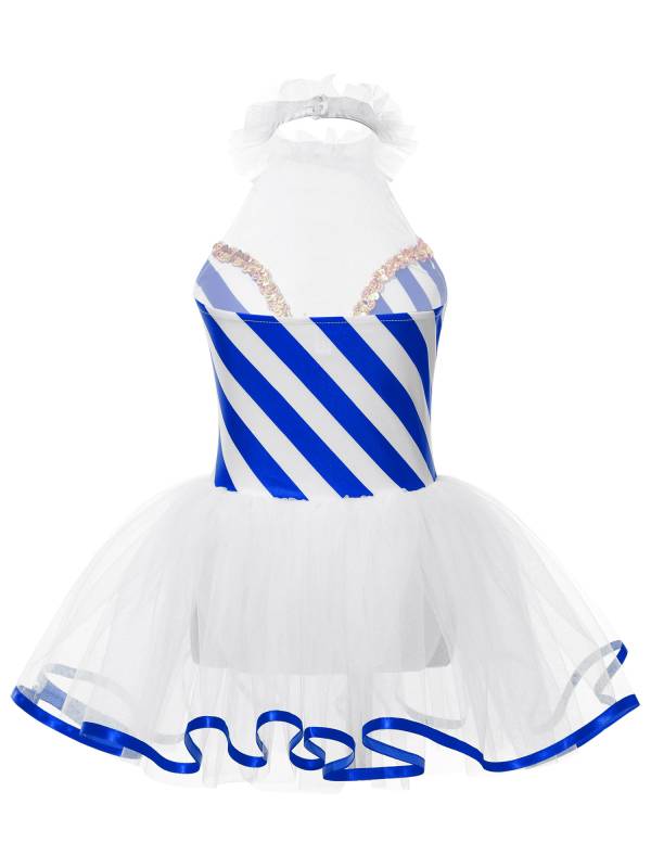 Girls Halter Neck Sleeveless Stripes Christmas Candy Cane Tutu Dress thumb