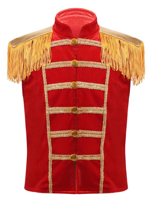 Kids Stand Collar Sleeveless Fringe Front Button Circus Costume Waistcoat thumb