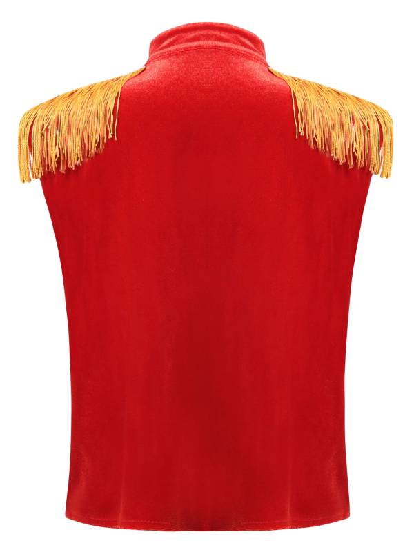 Kids Stand Collar Sleeveless Fringe Front Button Circus Costume Waistcoat thumb