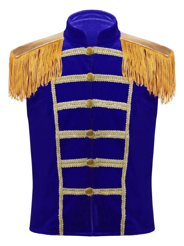 Kids Stand Collar Sleeveless Fringe Front Button Circus Costume Waistcoat thumb