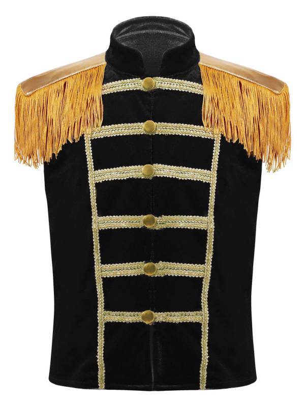 Kids Stand Collar Sleeveless Fringe Front Button Circus Costume Waistcoat thumb