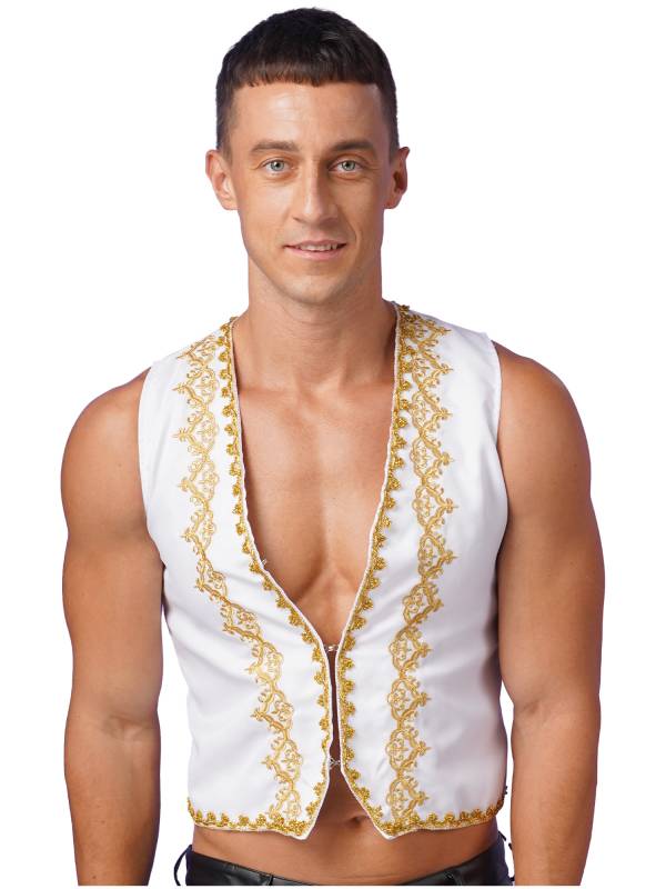 Men Sleeveless Embroidery Open Front Medieval Gothic Waistcoat thumb