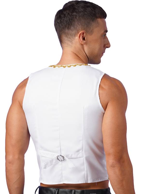 Men Sleeveless Embroidery Open Front Medieval Gothic Waistcoat thumb