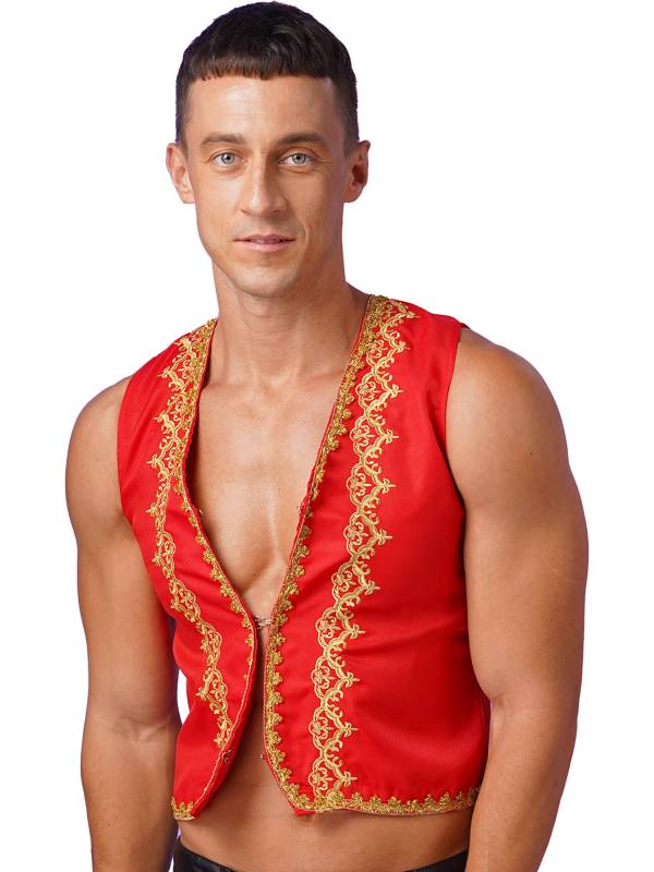 Men Sleeveless Embroidery Open Front Medieval Gothic Waistcoat thumb